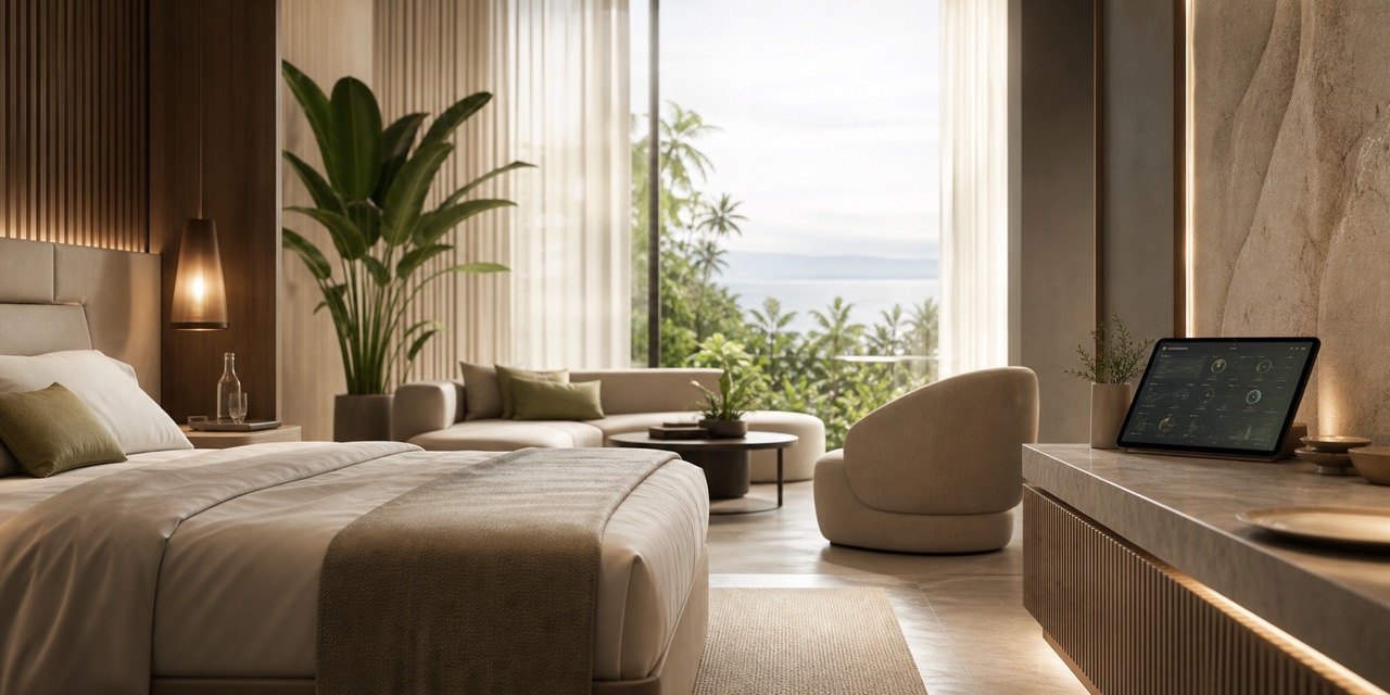 Premium wellness hotel setting designed for diagnostics-informed recovery, sleep, and personalized guest experiences